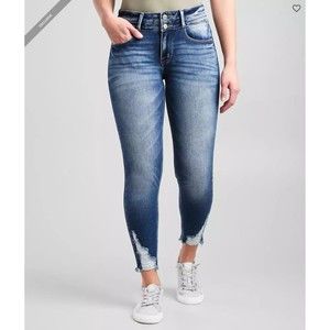 KANCAN Signature Kurvy Mid Rise Raw Hem Whiskered Ankle Skinny Jeans Size 36